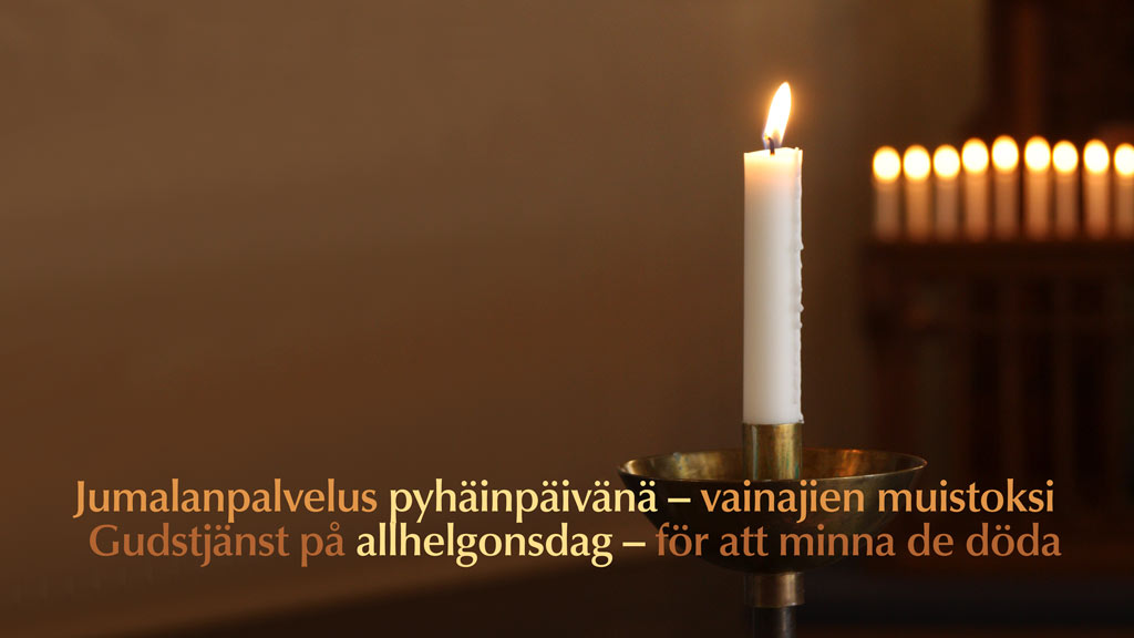 Eine Kerze zum Gottesdienst zum Gedenken der Verstorbenen — pyhäinpäivä 5.11.2022