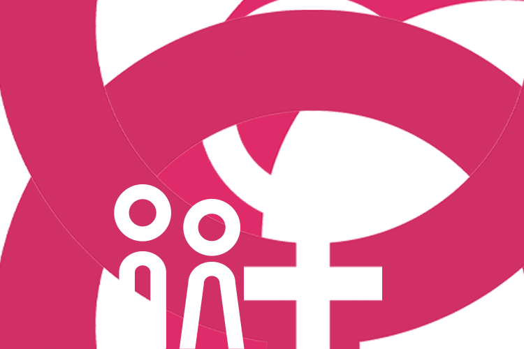 Mehrere sich überlagernde Venussymbole in weiß und pink… als Symbol für Frauen als gesellschaftliche Gruppe.