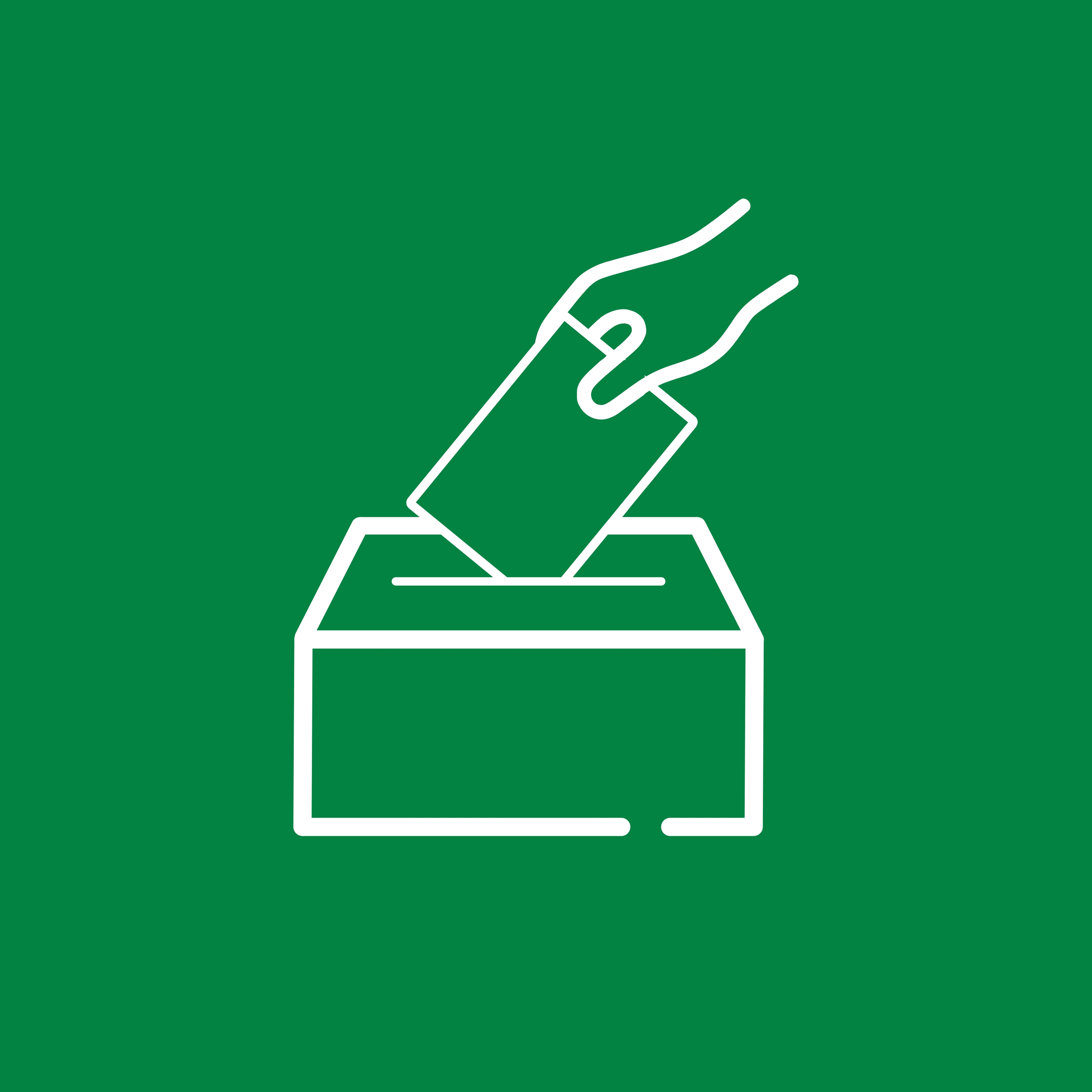 Weiße Linienillustration einer Hand, die einen Stimmzettel in eine Wahlurne wirft, auf grünem Hintergrund.